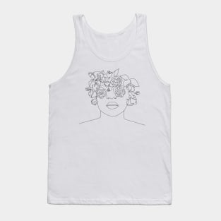 Art line flower pretty woman face with flowers   drawing Tank Top